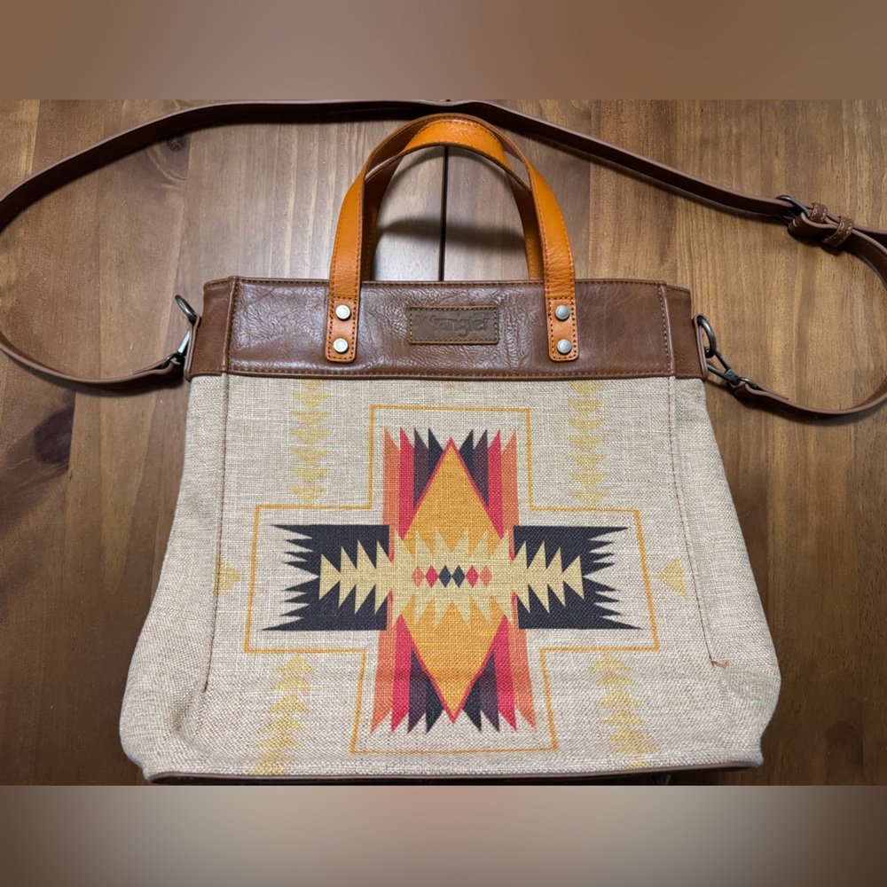 Wrangler Tribal Pattern Tote Bag with Leather Accents